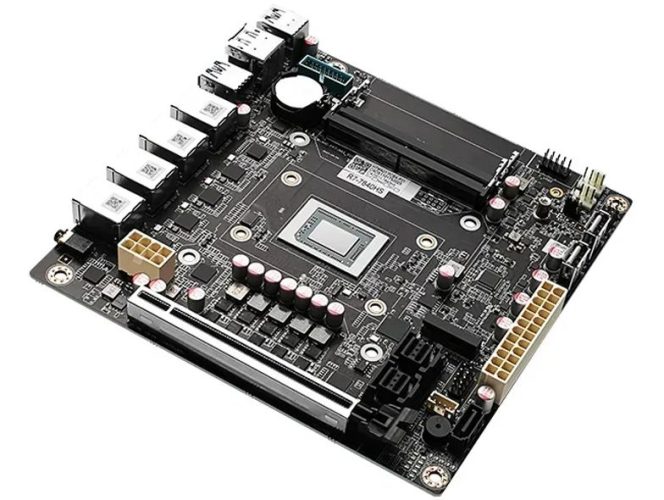 Compact Mini-ITX Motherboard with Ryzen 7 7840HS Processor, Four 2.5 GbE LAN Ports, and 9 SATA Drives