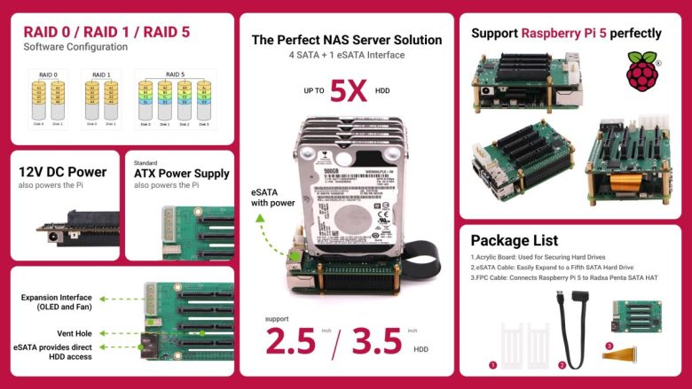 Radxa Penta SATA Hat: Connect Up to 5 HDDs to Raspberry Pi 5 · Lunar ...